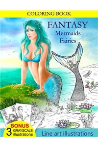 COLORING BOOK Fantasy Mermaids & Fairies