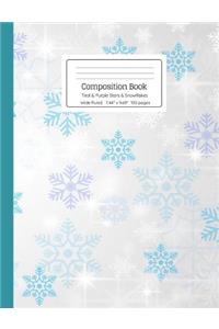 Composition Book Teal & Purple Stars & Snowflakes Wide Ruled