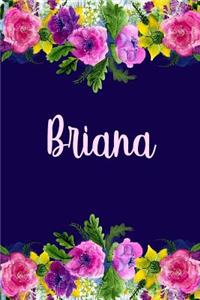 Briana: Personalized Name Pink Floral Design Matte Soft Cover Notebook Journal to Write In. 120 Blank Lined Pages