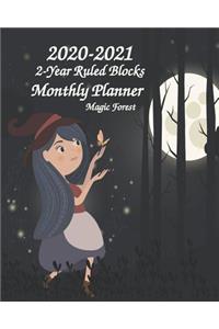 2020-2021 2-Year Ruled Blocks Monthly Planner Magic Forest