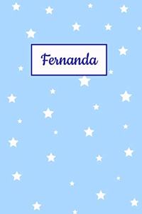 Fernanda: Personalized Name Journal. Wide Ruled (Lined) Writing Diary, Composition Book. Baby Blue Star Cover for Girls, Kids and Teens