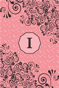 I: Initial Monogram Letter I 6x9 Pink Personalized Dot Grid Journal for Women and Girls