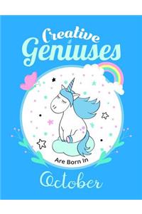 Unicorn Composition Notebook Creative Geniuses Are Born In October