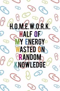H.o.m.e.w.o.r.k. = Half Of My Energy Wasted On Random Knowledge