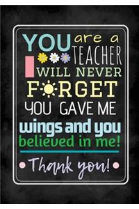 You are a teacher I will never forget you gave me wings and you believed in me.