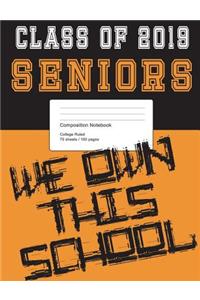 Class of 2019 Orange and Black Composition Notebook