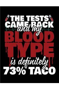 The Tests Came Back And My Blood Type Is Definitely 73% Taco: Composition Notebook Journal