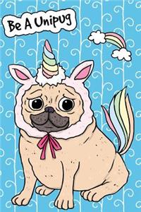 Journal Notebook For Dog Lovers Unicorn Pug - Blue