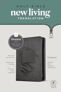 NLT Compact Zipper Bible, Filament Enabled (Leatherlike, Charcoal Patch, Red Letter)