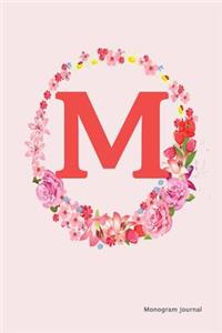 Monogram Journal - Initial M (Pink Flower)