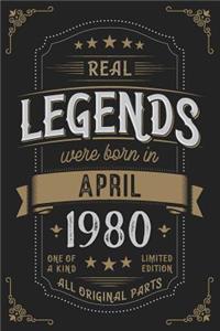 Real Legendes were born in April 1980: Vintage Birthday Notebook - Great Individual Gift for Writing Notes, Scribble and Reminders lined 6x9 Inch 100 Pages