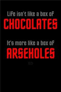 Life Isn't Like A Box Of Chocolates It's More Like A Box Of Arseholes: Blank Lined Journal Notebook: (6 x 9 Journal) Gift Ideal For People Who Love Humour And Laughing, A Daily Diary, Composition Or Log Book,