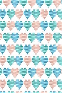 Stitched hearts in salmon turquoise and blue