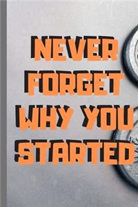 Never Forget Why You Started Noteboo - Journal Journal ( 6x9 in 120 pages )