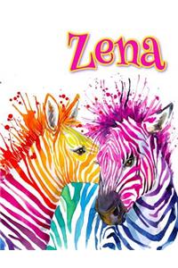 Zena: Rainbow Zebras, Personalized Journal, Diary, Notebook, 105 Lined Pages, Christmas, Birthday, Friendship Gifts for Girls, Teens and Women, Book Size 8 1/2 X 11