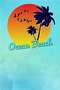 Ocean Beach California: Cute Sunset Palm Tree Flock of Birds Surfing Beach Dotted Grid Bullet Journal Notebook - 100 pages 6 x 9 inches Log Book