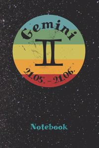 Zodiac Sign Gemini Retro Notebook