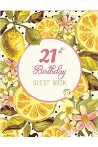 21st Birthday Pink Yellow Fruit and Flowers Watercolor Design Guest Book