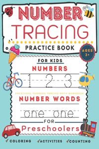 Number tracing book for preschoolers and for kids ages 3+