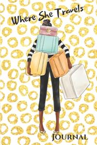 Where She Travels - (6x9 lined journal gold circle cover)