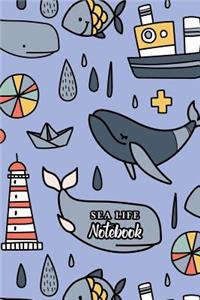 Sea Life Notebook: Notebook for Boys Underwater Sea Whales College Ruled Lined (6 x 9) 100 Pages Small Composition Book Diary Softback Cover