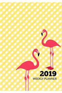 2019 Weekly Planner: Flamingo and Yellow Gingham Organizer January 2019 Through December 2019