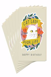 6-Pack Em & Friends Cat Lady for Life - Birthday Sticker Cards