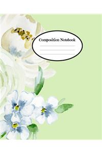 mint green composition notebook, floral composition notebook for girls, cute Wide Ruled paper Notebook Journal - 120 Pages - 7.5 x 9.25