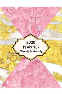 2020 Planner Weekly and Monthly Marble White Gold Pink