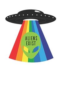 Cool Aliens Exist UFO Abduction Rainbow 120 Page Notebook Lined Journal
