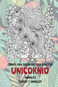 Libros para colorear para adultos - Flores y animales - Animales - Unicornio