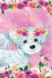 Journal Notebook For Dog Lovers White Fluffy Puppy In Flowers 3