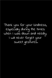 Thank you for your kindness, especially during the times when I was down and needy. I will never forget your sweet gestures.