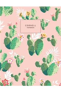 Cornell Notebook: Cactus Flower Print, Pink, Cornell Note Taking System for Students, Medium College Ruled Exercise Book, 120 Pages, 8.5x11 Inch