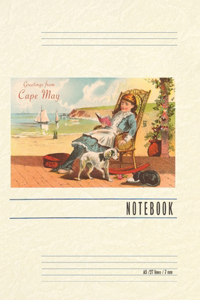 Vintage Lined Notebook Greetings from Cape May, New Jersey, Girl on Porch