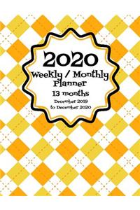 2020 Weekly / Monthly Planner 13 Months - December 2019 - December 2020