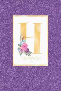 Weekly & Monthly Planner 2020 H: Purple Faux Glitter Gold Monogram Letter H with Pink Flowers (7.5 x 9.25 in) Horizontal at a glance Personalized Planner for Women Moms Girls and Sc