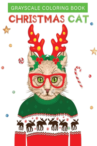 grayscale coloring book christmas cat