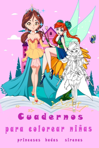 Cuadernos para colorear niñas princesas hadas sirenas