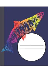 Rainbow Salmon Fish Composition Wide-ruled blank line School Notebook