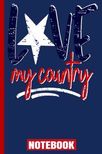 Love My Country Notebook: USA Flag/Patriotic/Grunge Stars/6x 9 A5/College Ruled Line White Paper Glossy/120 Pages/4th of July/Gifts for Mothers Girls Women's/Denim Navy Blue 