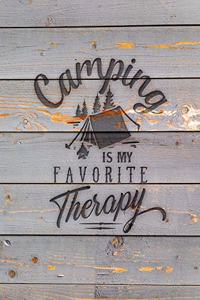 Camping Is My Favorite Therapy: Family Camping Planner & Vacation Journal Adventure Notebook - Rustic BoHo Pyrography - Gray Boards