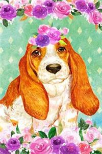 Bullet Journal Notebook for Dog Lovers Basset Hound in Flowers 2: 162 Numbered Pages with 150 Dot Grid Pages, 6 Index Pages and 2 Key Pages for Journaling, Writing, Planning and Doodling, for Women, Men, Kids, 160 