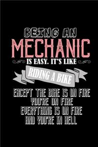 Being a mechanic is easy. It's like riding a bike. Except the bike is on fire, you're on fire, everything is on fire and you're in hell