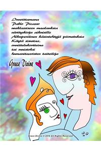 Innoittamana Pablo Picasso uusklassiseen maalauksia värityskirja aikuisille Alkuperäinen käsintehtyjä piirustuksia Käytä sisustaa, onnittelukortteina tai muistoksi humanitaaristen taiteilija Grace Divine