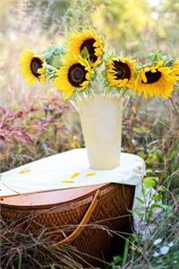 A Bouquet of Sunflowers on a Wicker Picnic Basket Autumn Still Life Journal