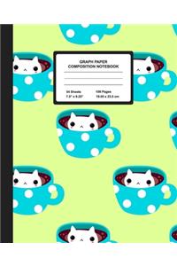 Graph Paper Composition Notebook: Quad Ruled 4 Squares Per Inch Sheets, Math and Science Grid Note Book for Elementary Students, Kawaii Cups