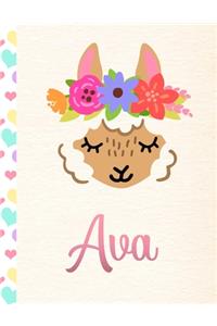 Ava: Personalized Llama Journal For Girls - 8.5x11 110 Pages Notebook/Diary With Pink Name