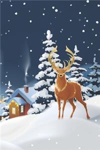 Deer Standing in Snow During Winter - Blank Lined Notebook