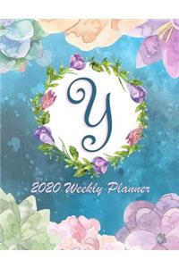 Y - 2020 Weekly Planner: Watercolor Monogram Handwritten Initial Y with Vintage Retro Floral Wreath Elements, Weekly Personal Organizer, Motivational Planner and Calendar Tr